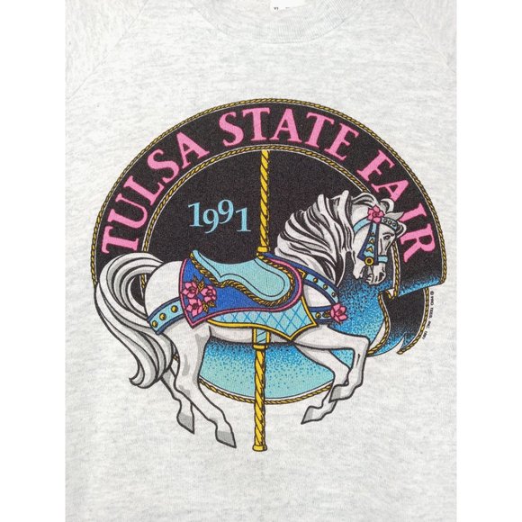 Vintage Tulsa State Fair Sweatshirt New Deadstock XL 1991 Carousel Horse Grey - Picture 2 of 11